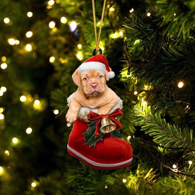 Dogue De Bordeaux In Santa Boot Christmas Hanging