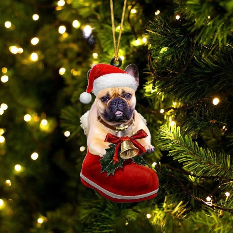 French Bulldog Fawn In Santa Boot Christmas Hanging