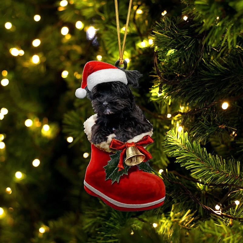 Yorkshire Terrier Black In Santa Boot Christmas Hanging