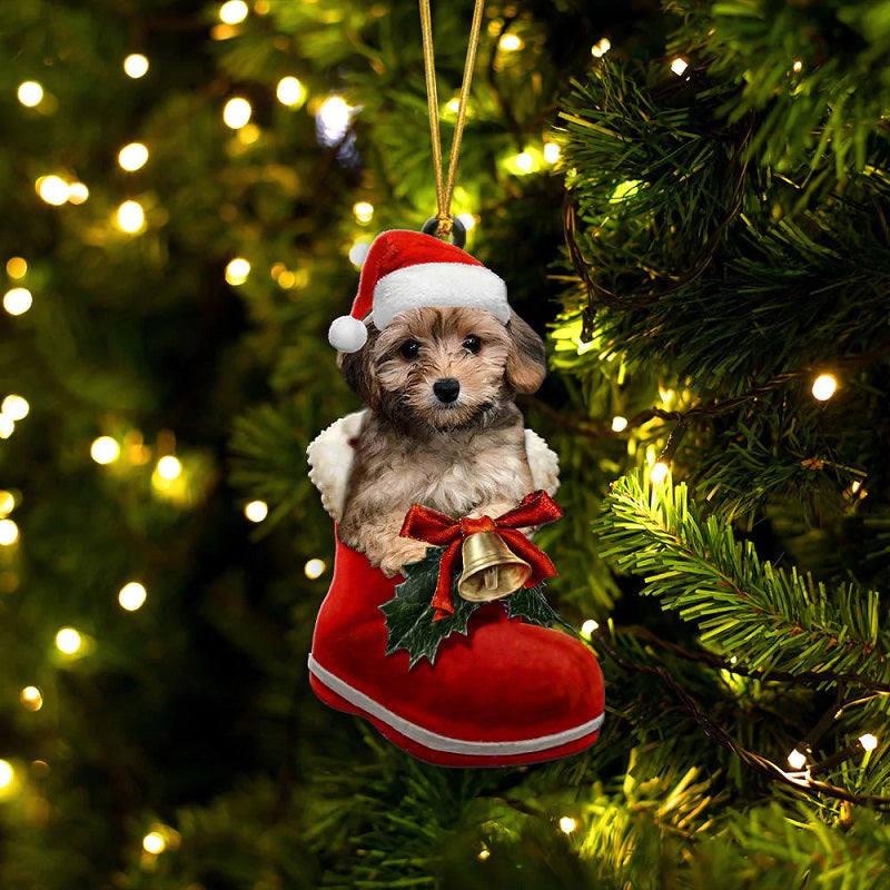 Yorkie Poo In Santa Boot Christmas Hanging Ornament