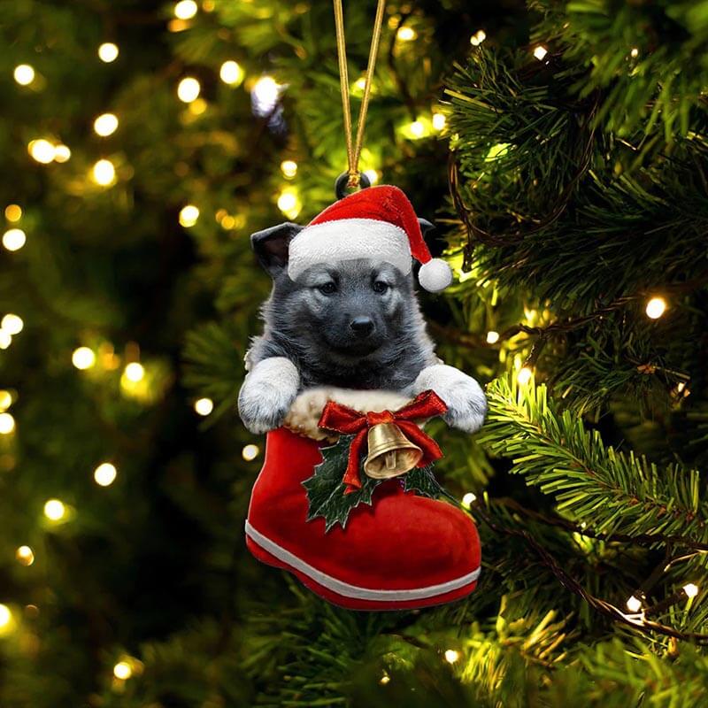 Norwegian Elkhound In Santa Boot Christmas Hanging Ornament