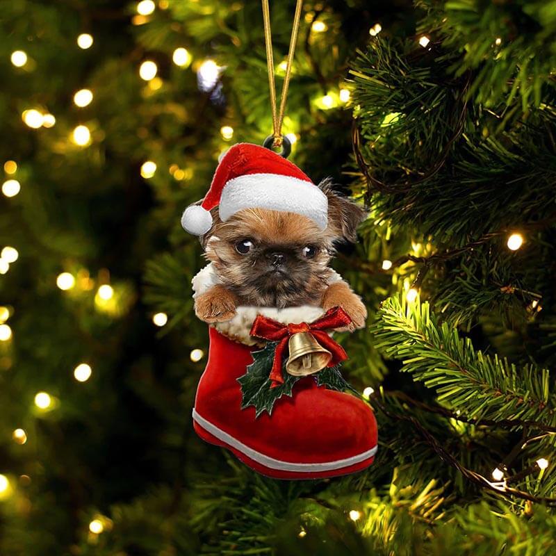 Griffon Brussels In Santa Boot Christmas Hanging Ornament