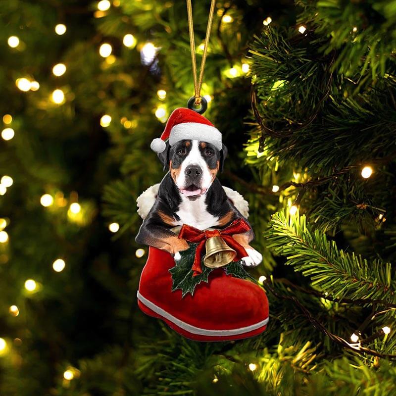 Greater Swiss Mountain Dog In Santa Boot Christmas