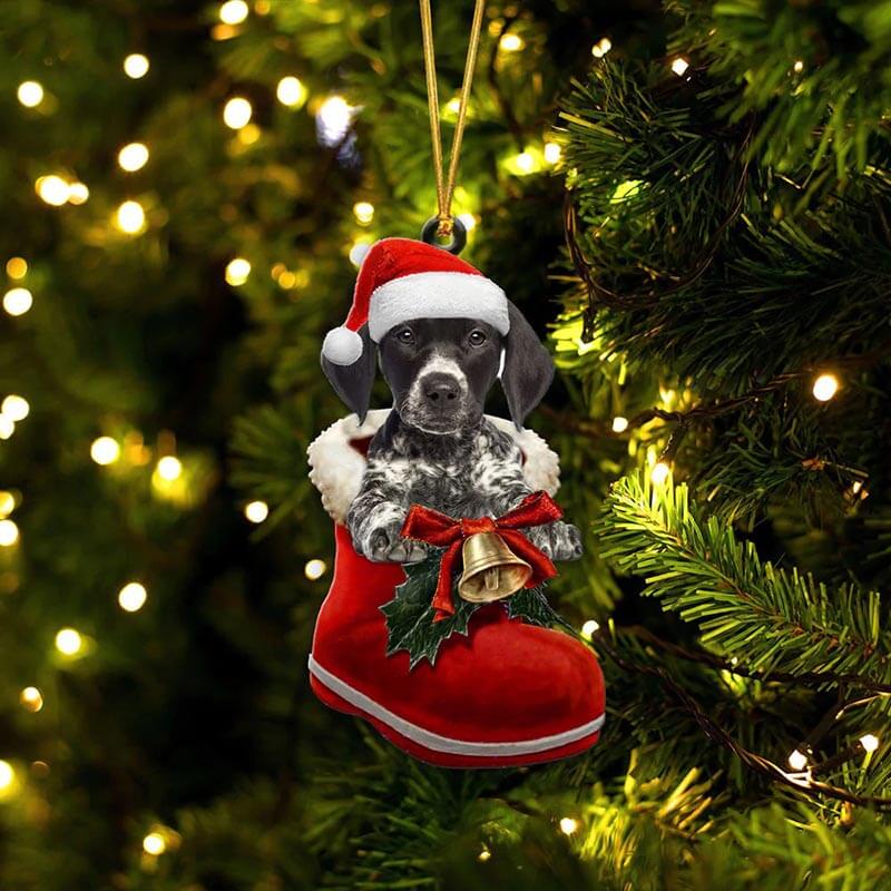 German Shorthaired Pointer In Santa Boot Christmas Hanging