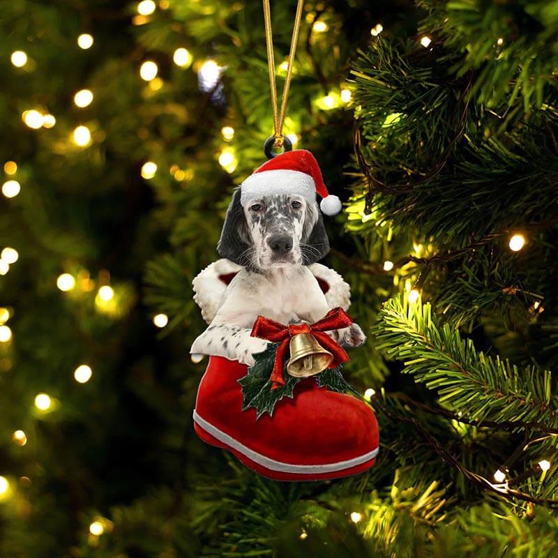 English Setter In Santa Boot Christmas Hanging Ornament