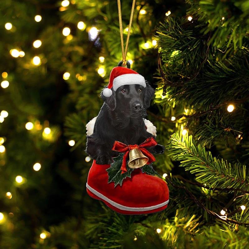 Flat Coated Retriever In Santa Boot Christmas Hanging