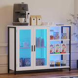 LED Farmhouse Coffee Bar Cabinet, Wine Cabinets