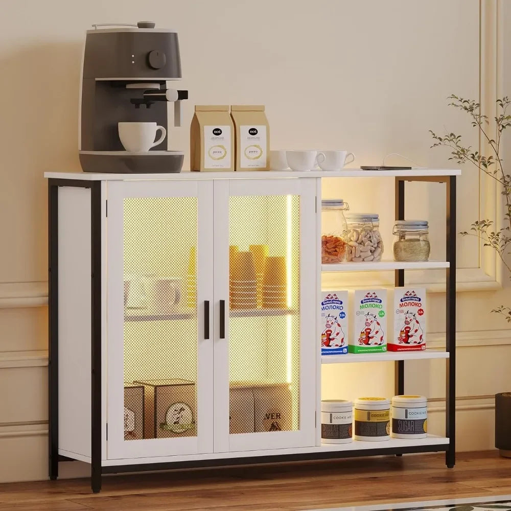 LED Farmhouse Coffee Bar Cabinet, Wine Cabinets