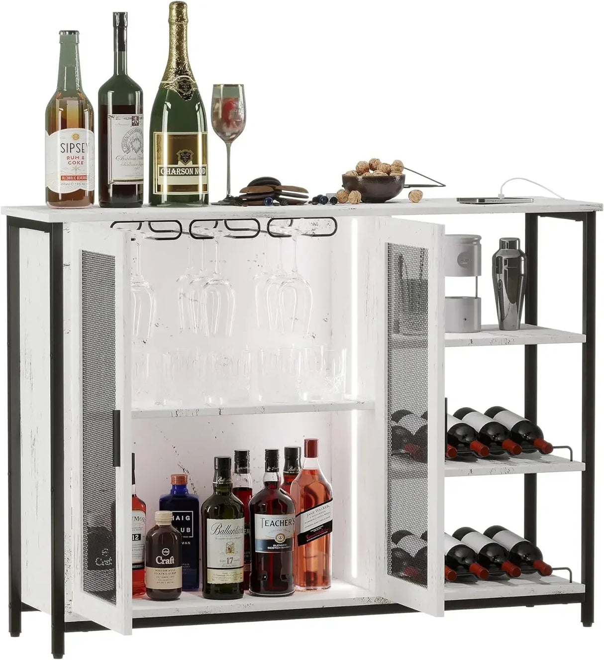 LED Farmhouse Coffee Bar Cabinet, Wine Cabinets