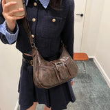 LEFTSIDE Retro Belt Design PU Leather Shoulder Bags for Women 2023 Y2K Small Vintage Female Underarm Crossbody Bag Handbags