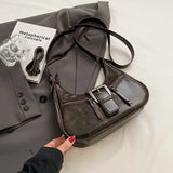 LEFTSIDE Retro Belt Design PU Leather Shoulder Bags for Women 2023 Y2K Small Vintage Female Underarm Crossbody Bag Handbags