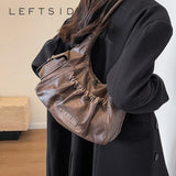 LEFTSIDE Retro Leather Shoulder Bags for Women 2023 Winter Vintage Underarm Bag Handbags and Purses Latest Fashion Hand Bag