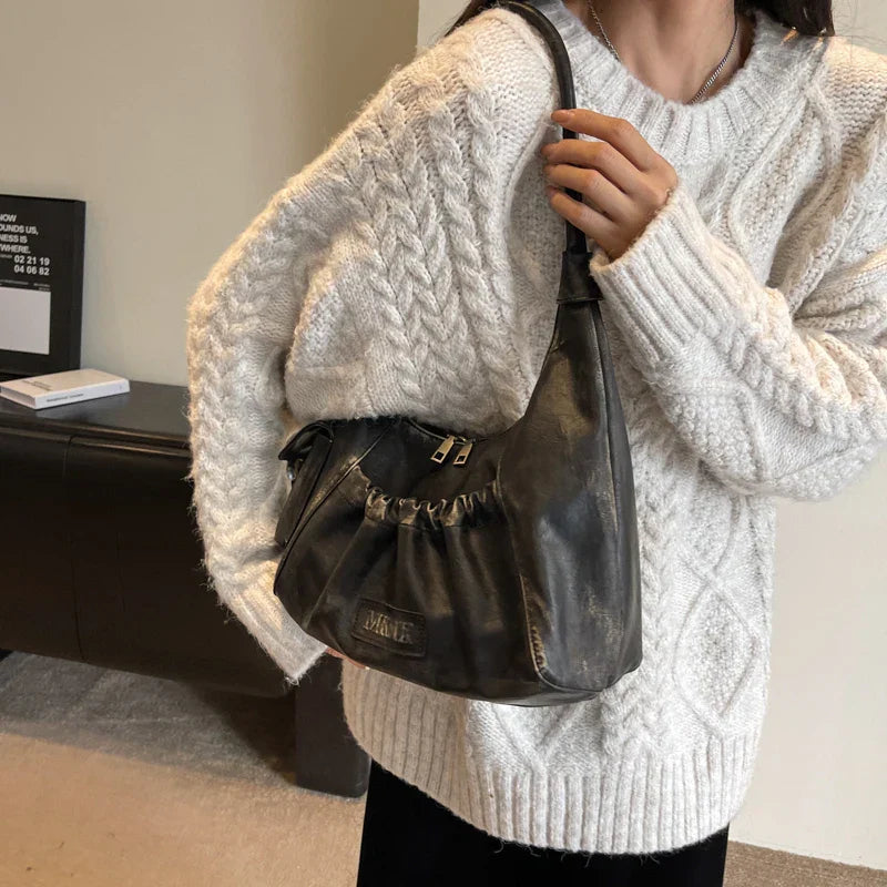 LEFTSIDE Retro Leather Shoulder Bags for Women 2023 Winter Vintage Underarm Bag Handbags and Purses Latest Fashion Hand Bag