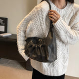 LEFTSIDE Retro Leather Shoulder Bags for Women 2023 Winter Vintage Underarm Bag Handbags and Purses Latest Fashion Hand Bag