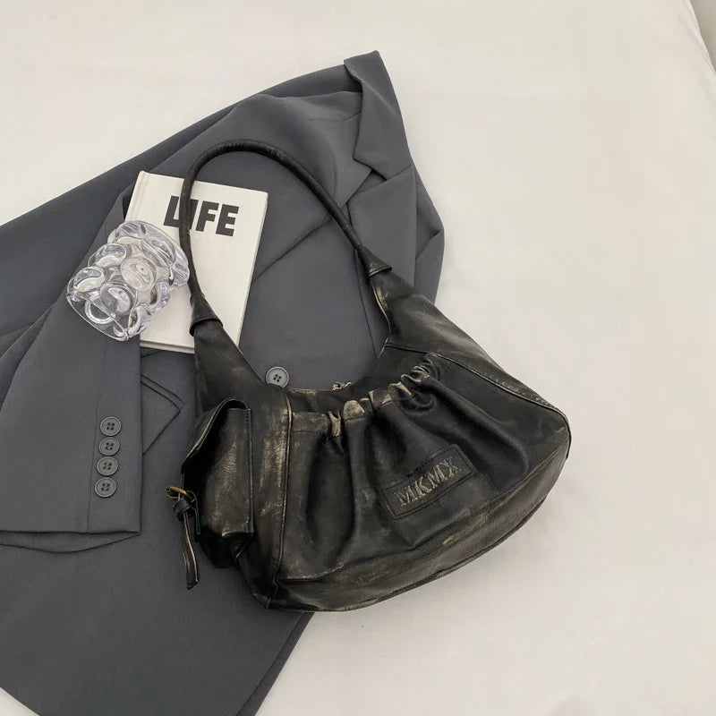 LEFTSIDE Retro Leather Shoulder Bags for Women 2023 Winter Vintage Underarm Bag Handbags and Purses Latest Fashion Hand Bag