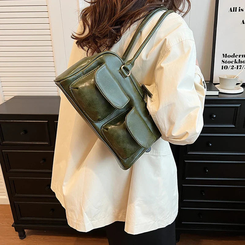 LEFTSIDE Small Double Pockets Shoulder Bags for Women 2023 New Fashion Trend Designer Underarm Bag Female Handbags and Purses