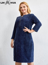 LIH HUA Women's Plus Size Denim Dress Autumn