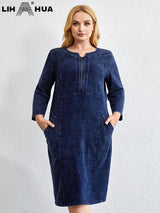 LIH HUA Women's Plus Size Denim Dress Autumn