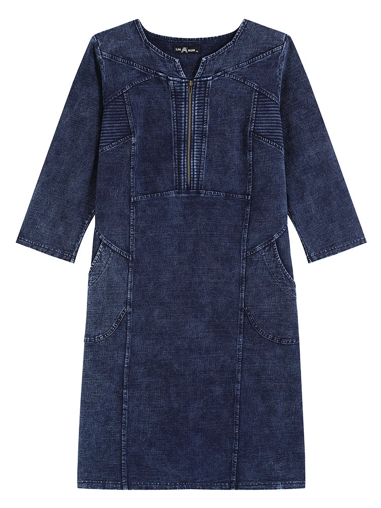 LIH HUA Women's Plus Size Denim Dress Autumn