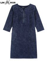 LIH HUA Women's Plus Size Denim Dress Autumn