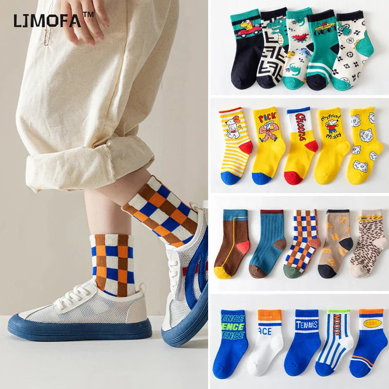 LJMOFA 5 Pairs Children Socks for Girls Boy