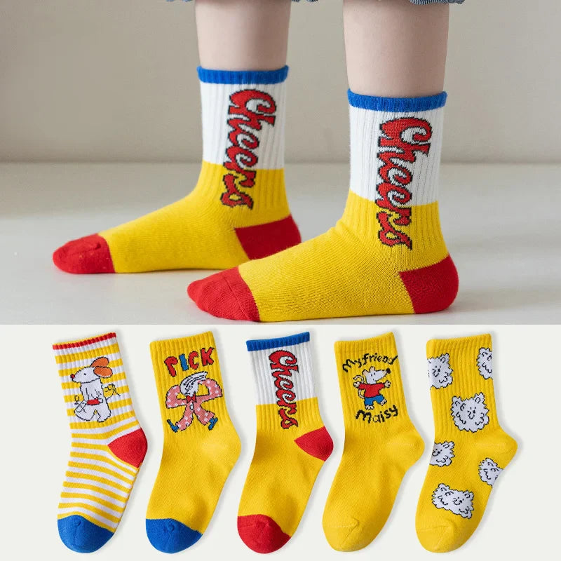 LJMOFA 5 Pairs Children Socks for Girls Boy