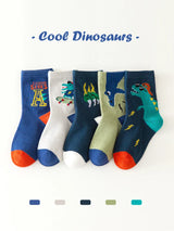 LJMOFA 5 Pairs Cotton Kids Socks Dinosaur Cartoon