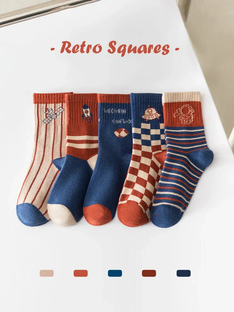 LJMOFA 5 Pairs Cotton Kids Socks Dinosaur Cartoon