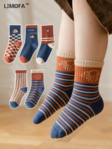 LJMOFA 5 Pairs Cotton Kids Socks Dinosaur Cartoon