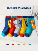 LJMOFA 5 Pairs Cotton Kids Socks Dinosaur Cartoon