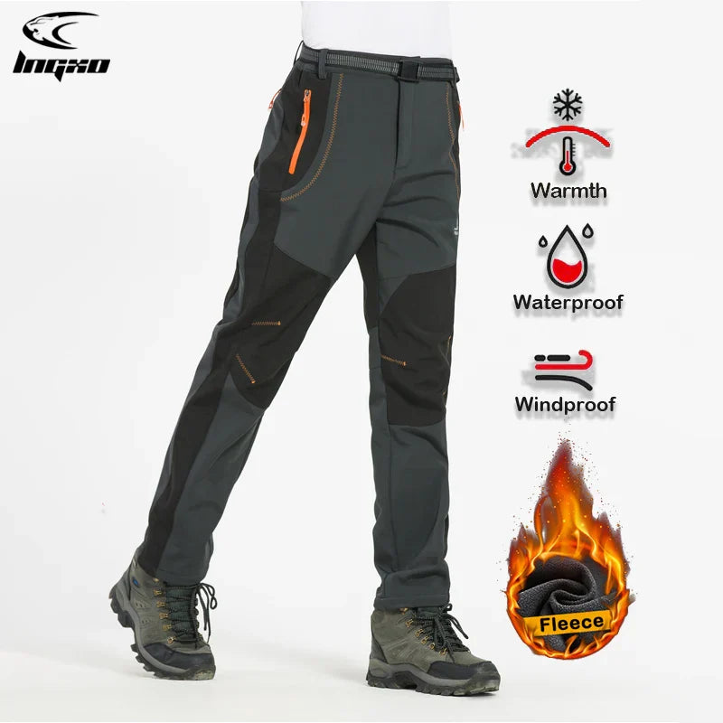 LNGXO Thick Warm Fleece Hiking Pants Men Winter