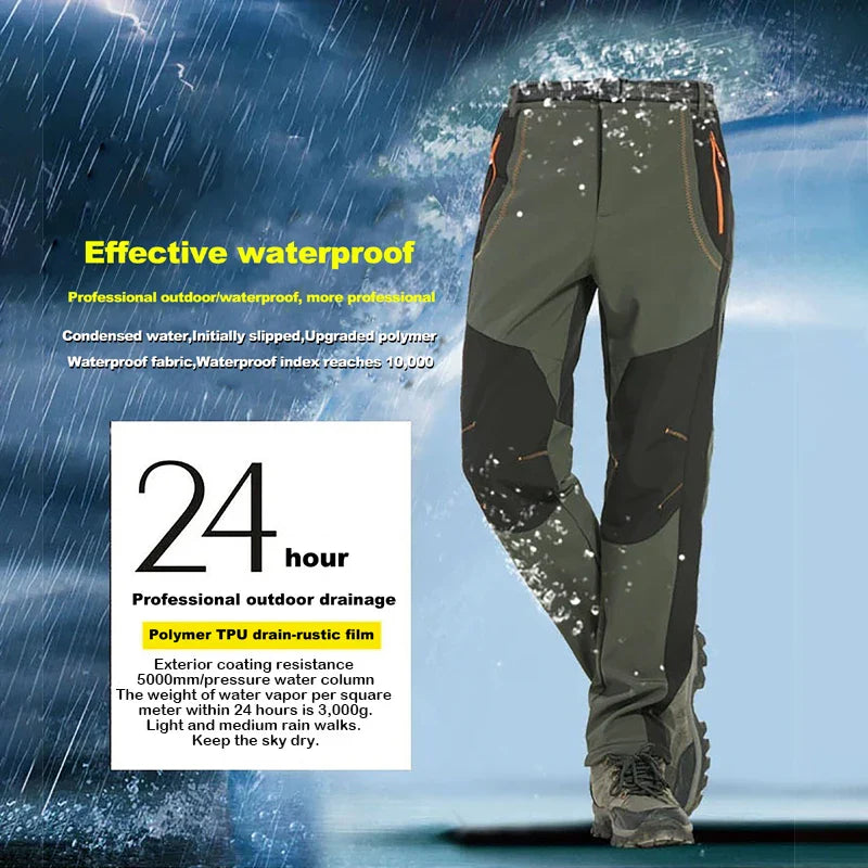 LNGXO Thick Warm Fleece Hiking Pants Men Winter