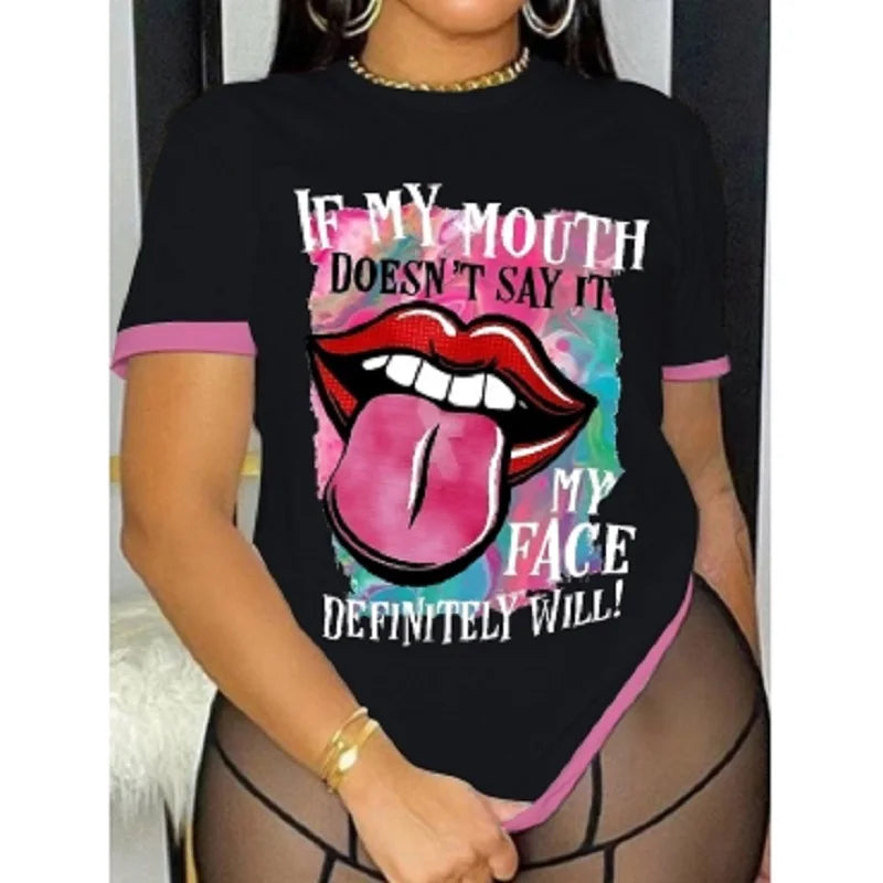 LW Plus Size Lip Letter Print Tshirt summer