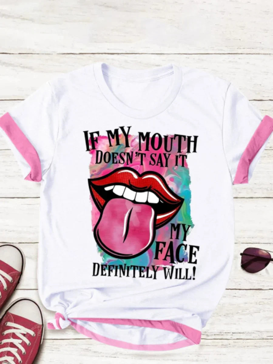 LW Plus Size Lip Letter Print Tshirt summer