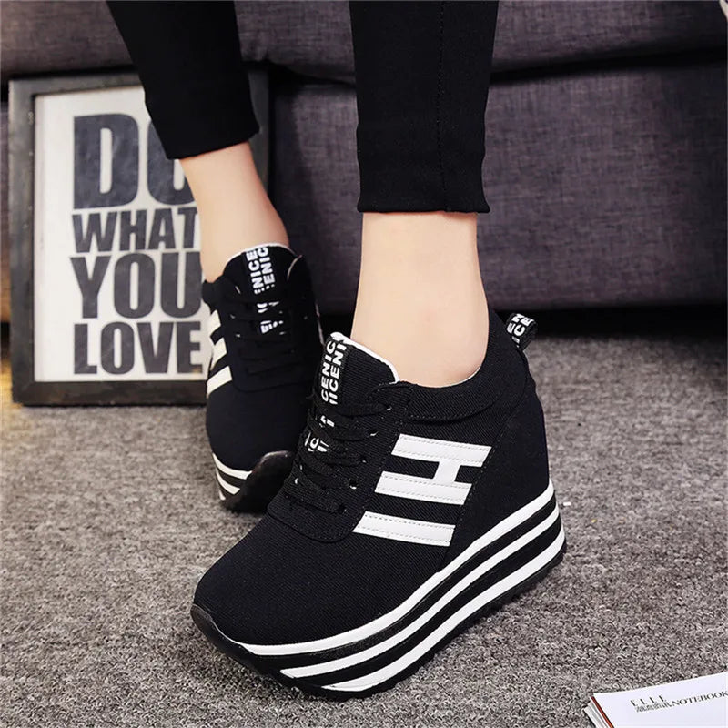 Ladies Platform Flat Casual Shoes Hidden Slope Heel Sneakers Women's Vulcanized 9 Cm Increased Spring Autumn Frosted Suede Inner