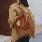 Large Capacity Female Split Leather Tote Bags Oil Wax Cowhide Lady Shopping Handbag Women Classic Solid Color Shoulder Bag New