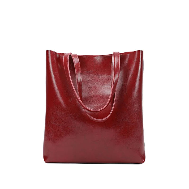 Large Capacity Female Split Leather Tote Bags Oil Wax Cowhide Lady Shopping Handbag Women Classic Solid Color Shoulder Bag New