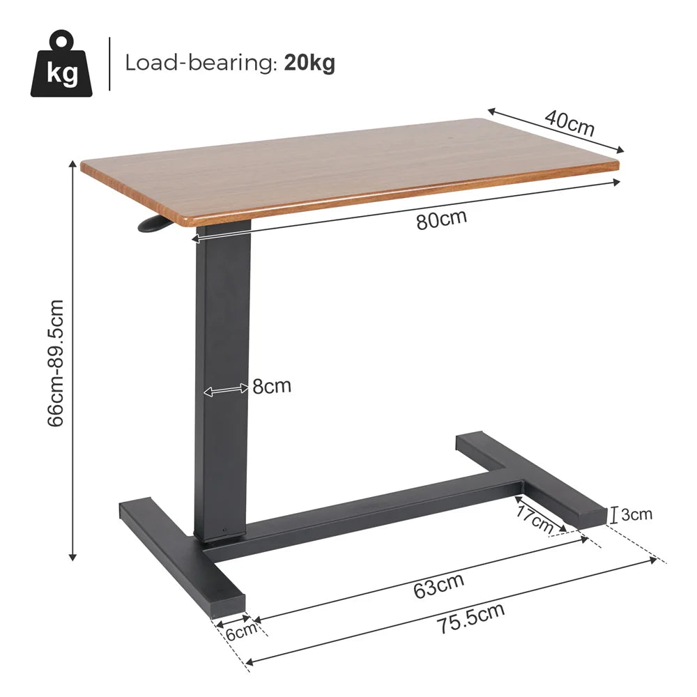 Large Rolling Overbed Laptop Desk Height Adjustable Table