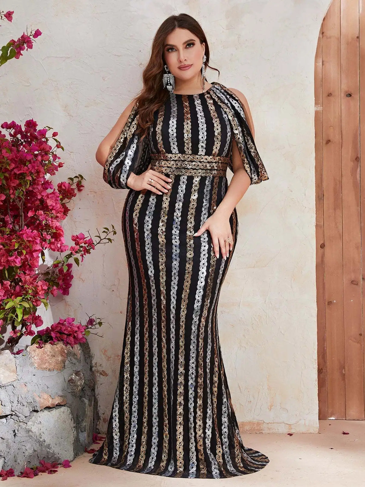 Large Size Evening Dresses Fashion Female Sequin Draped