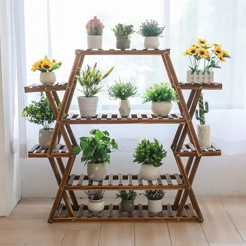 Large Triangular Wood Plant Stand Indoor 6 Tier