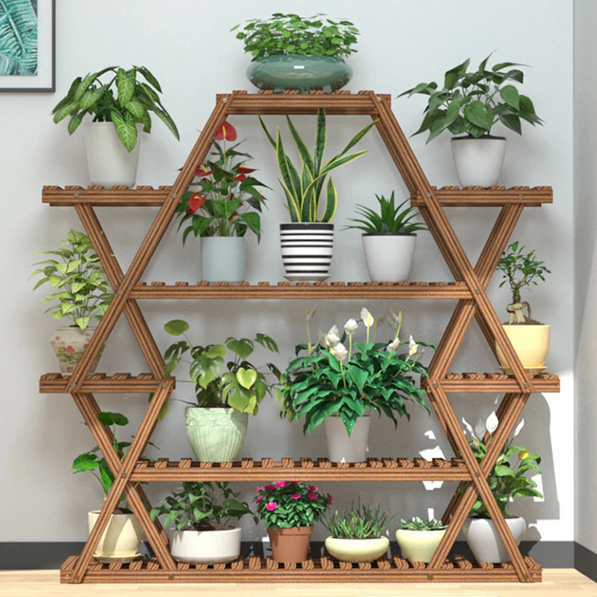 Large Triangular Wood Plant Stand Indoor 6 Tier