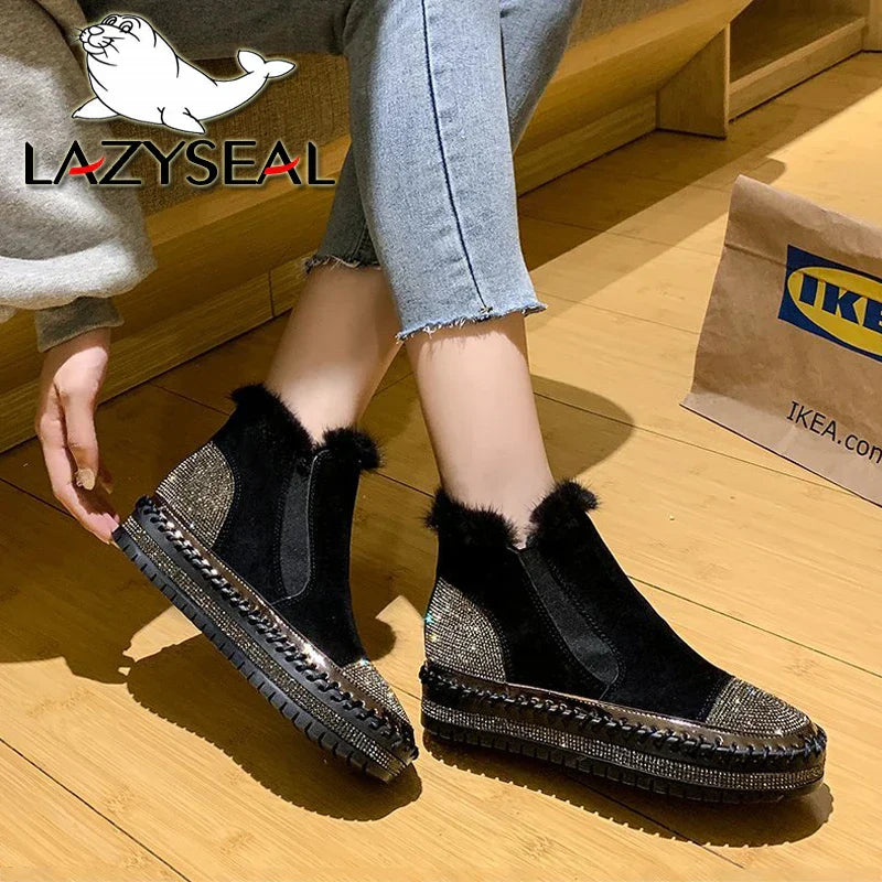 LazySeal Warm Real Mink Fur Shoes Women Luxury