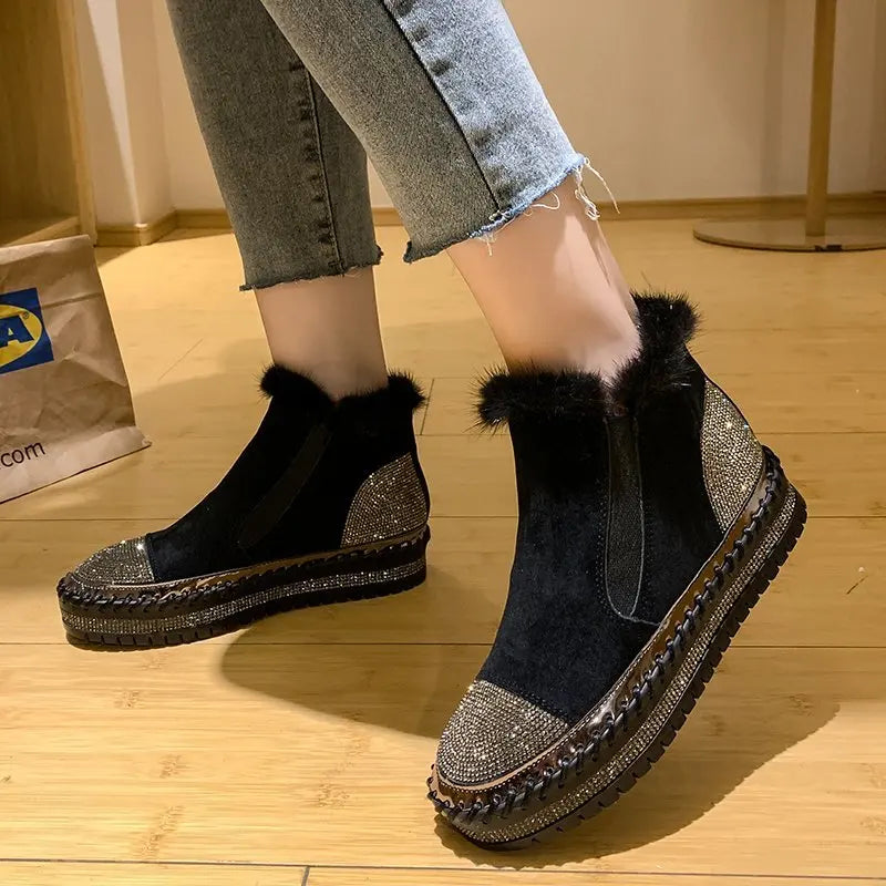 LazySeal Warm Real Mink Fur Shoes Women Luxury