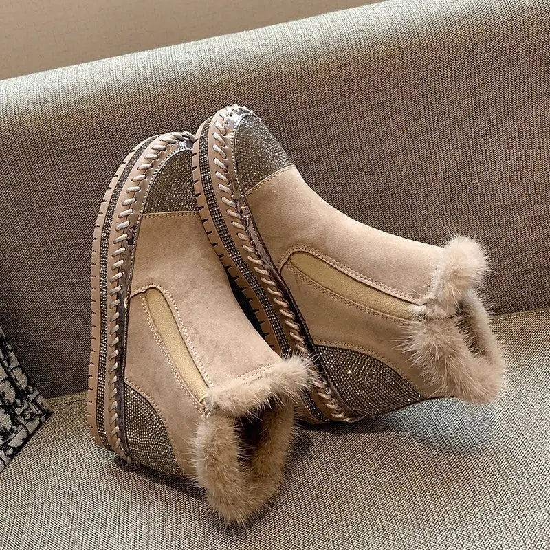 LazySeal Warm Real Mink Fur Shoes Women Luxury