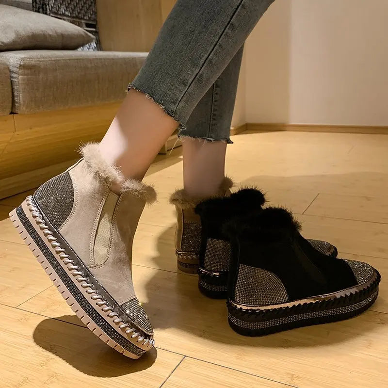LazySeal Warm Real Mink Fur Shoes Women Luxury