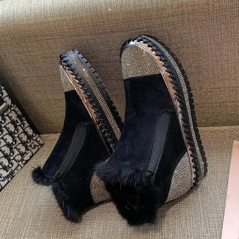 LazySeal Warm Real Mink Fur Shoes Women Luxury