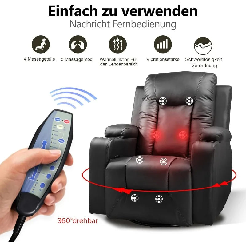 Leather Lounge Modern Sofa Seat with Heated Massage
