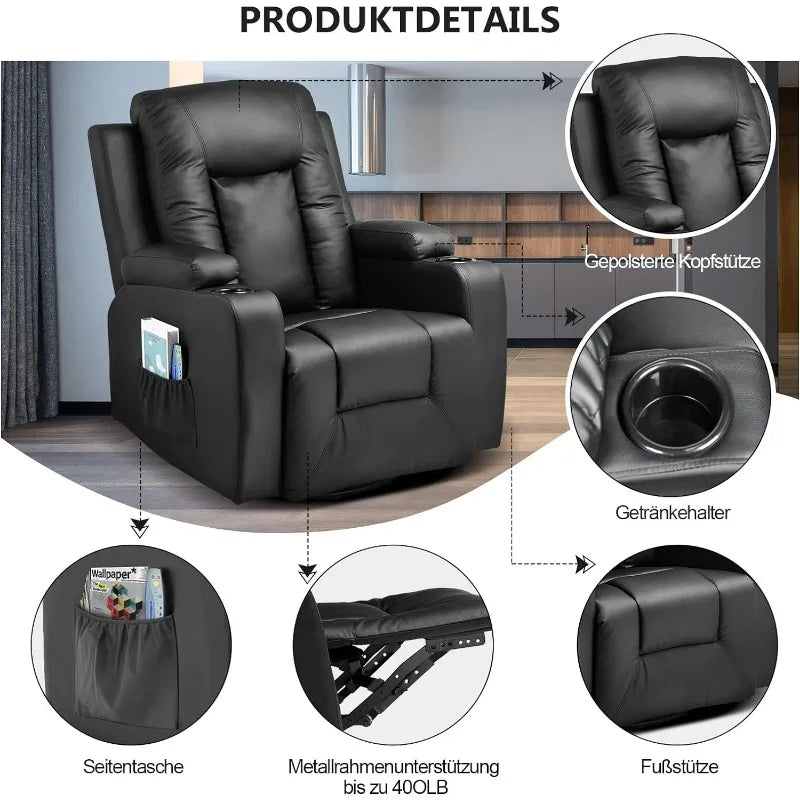Leather Lounge Modern Sofa Seat with Heated Massage