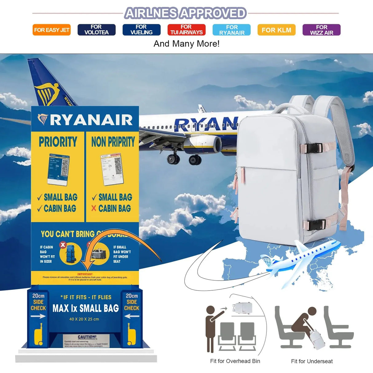 Likros Cabin Bag Ryanair 40x20x25 Easyjet 45x36x20 Backpack