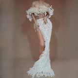 Long Elegant White Flower Evening Dresses for Women